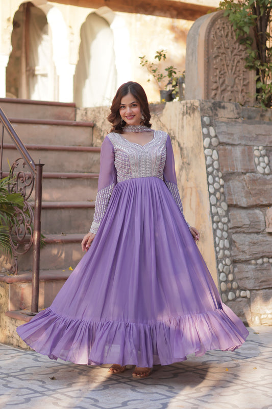 Lavender color star georgette gown for women