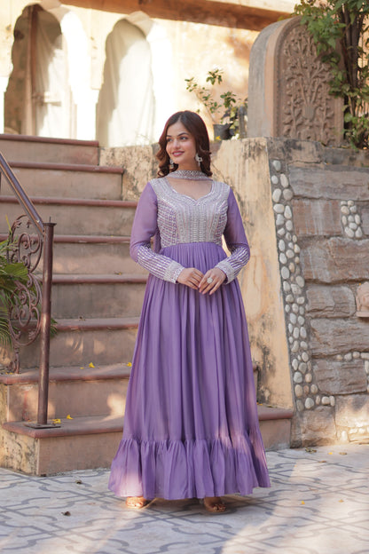 Lavender color star georgette gown with dupatta online