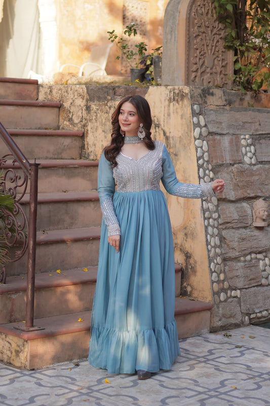 Sky Color star georgette gown for women
