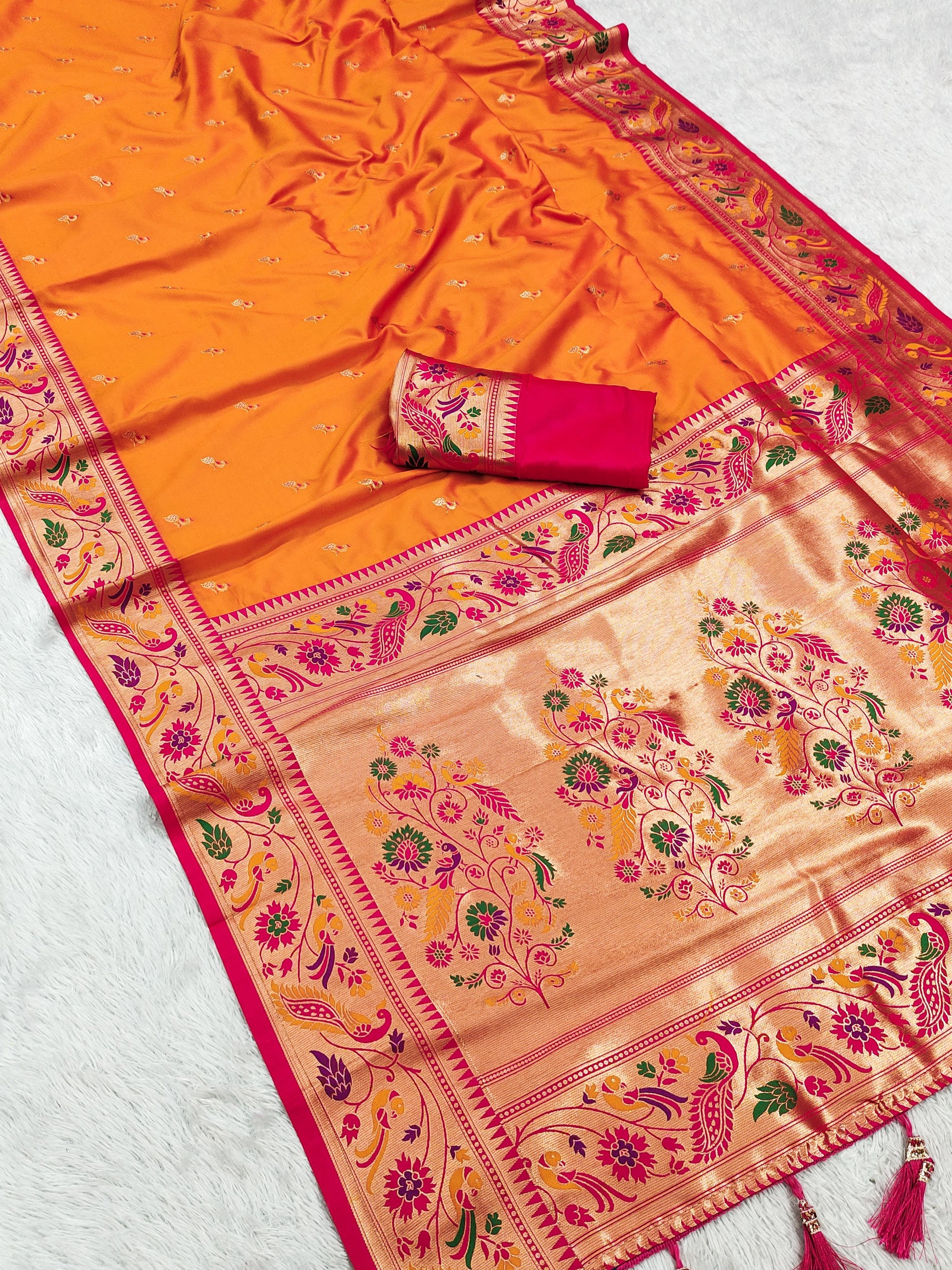 Yellow color paithani silk saree for wedding