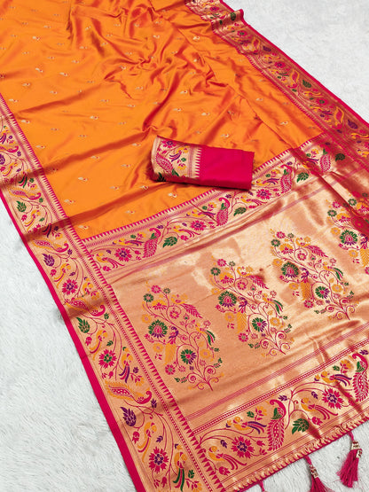 Yellow color paithani silk saree for wedding