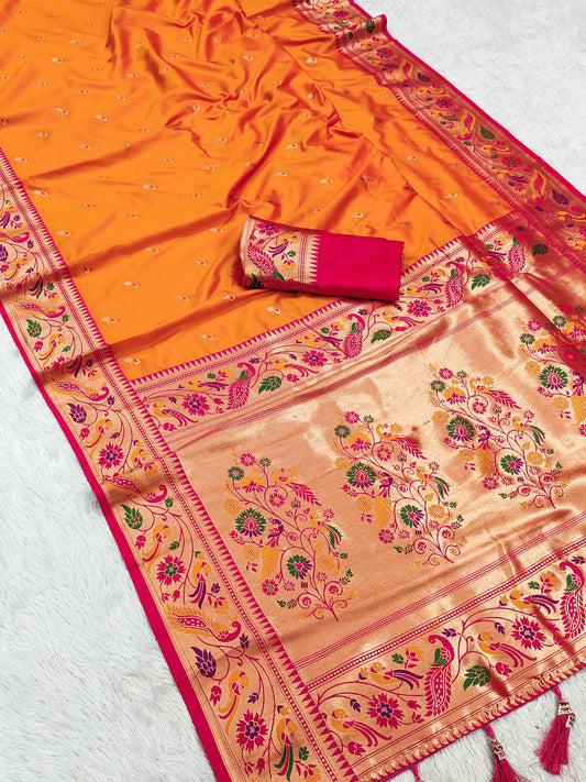 Yellow color paithani silk saree for wedding