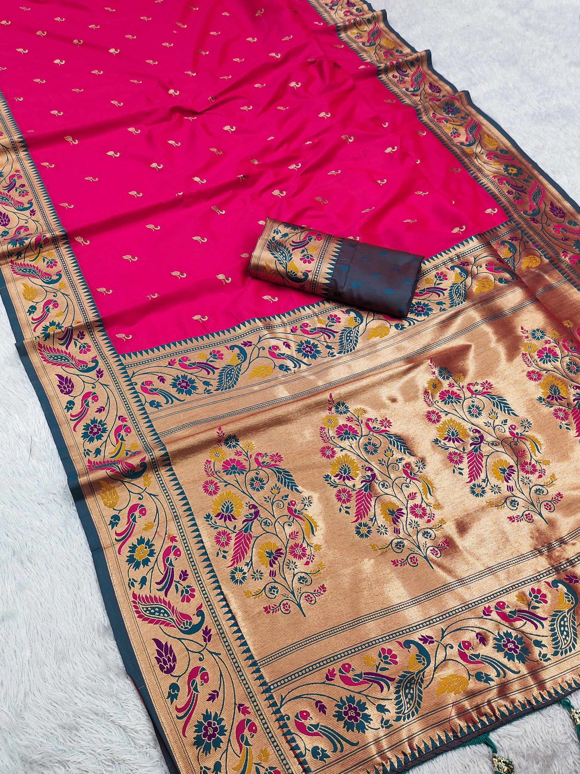 Pink color paithani silk saree with blouse price