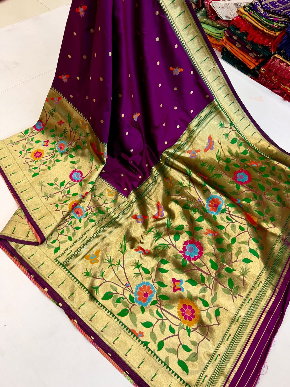 Wine color paithani saree with blouse online
