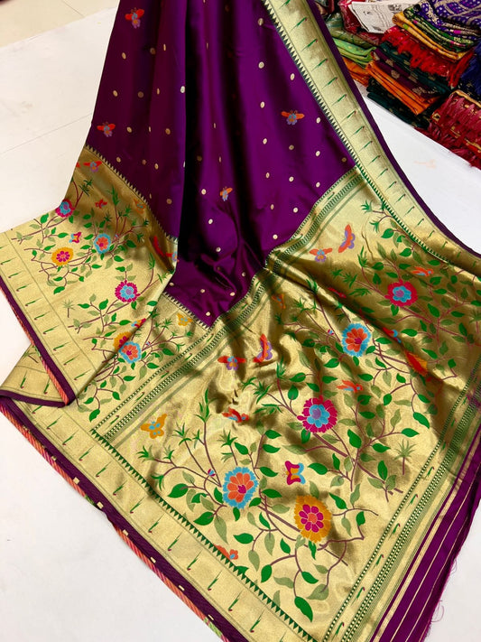 Wine color paithani saree with blouse online