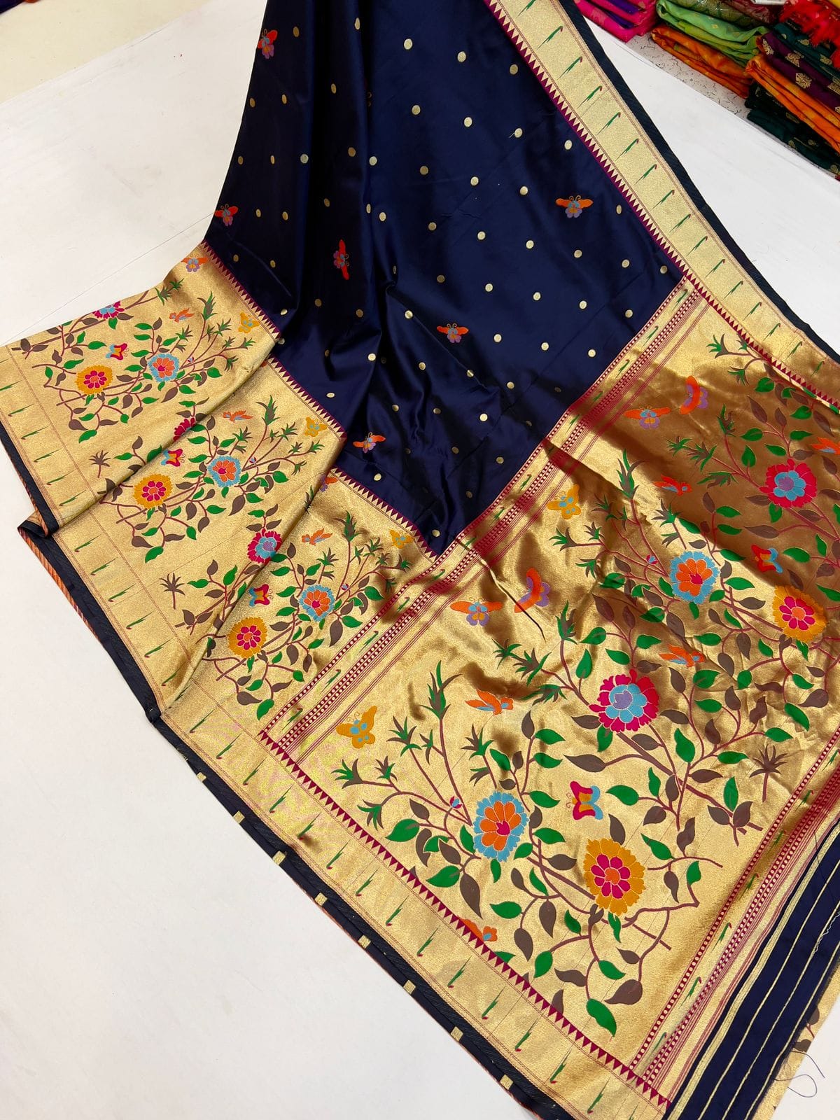 Navy blue color paithani saree with blouse online shopping
