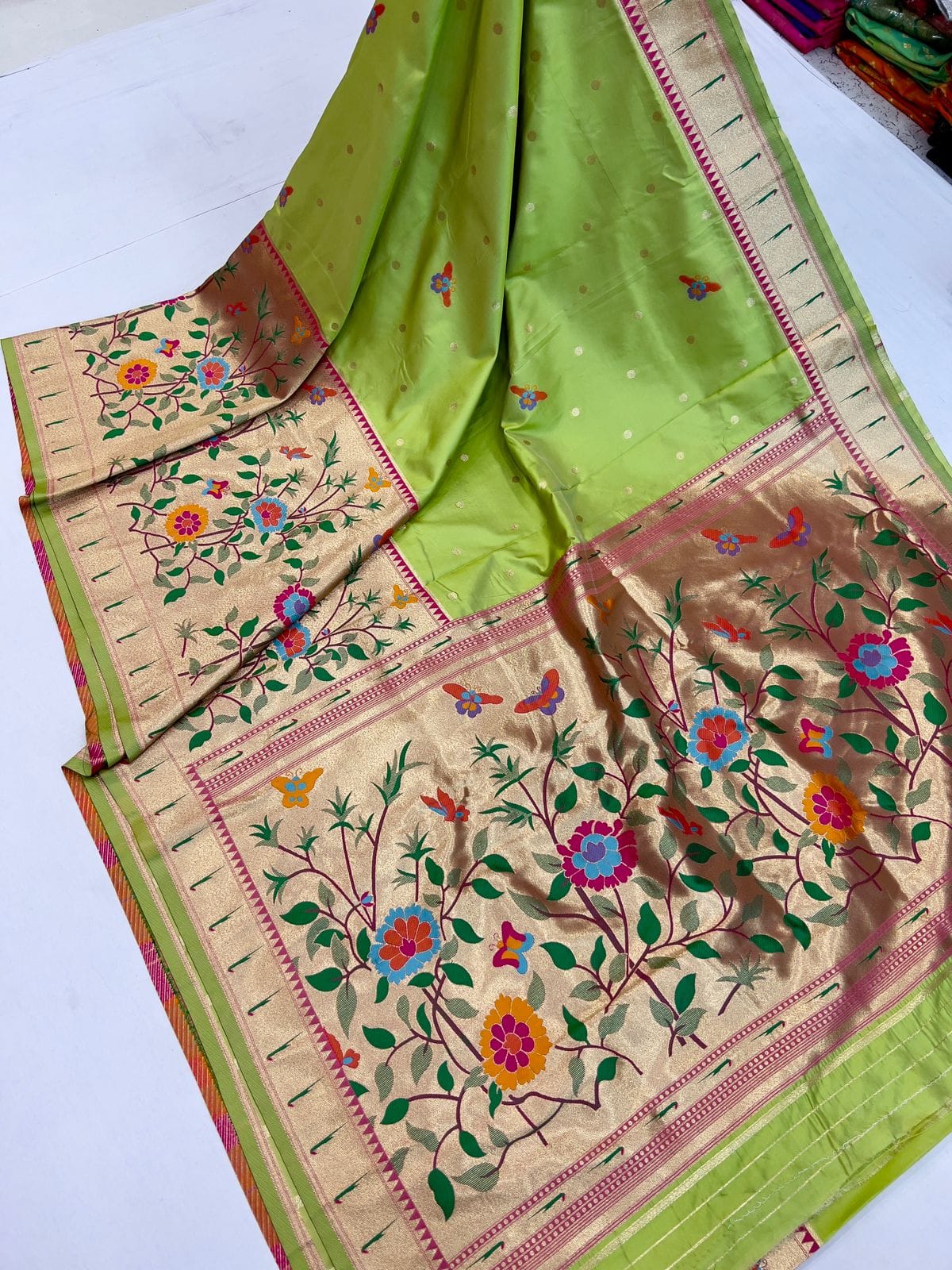 Green color paithani saree with blouse images