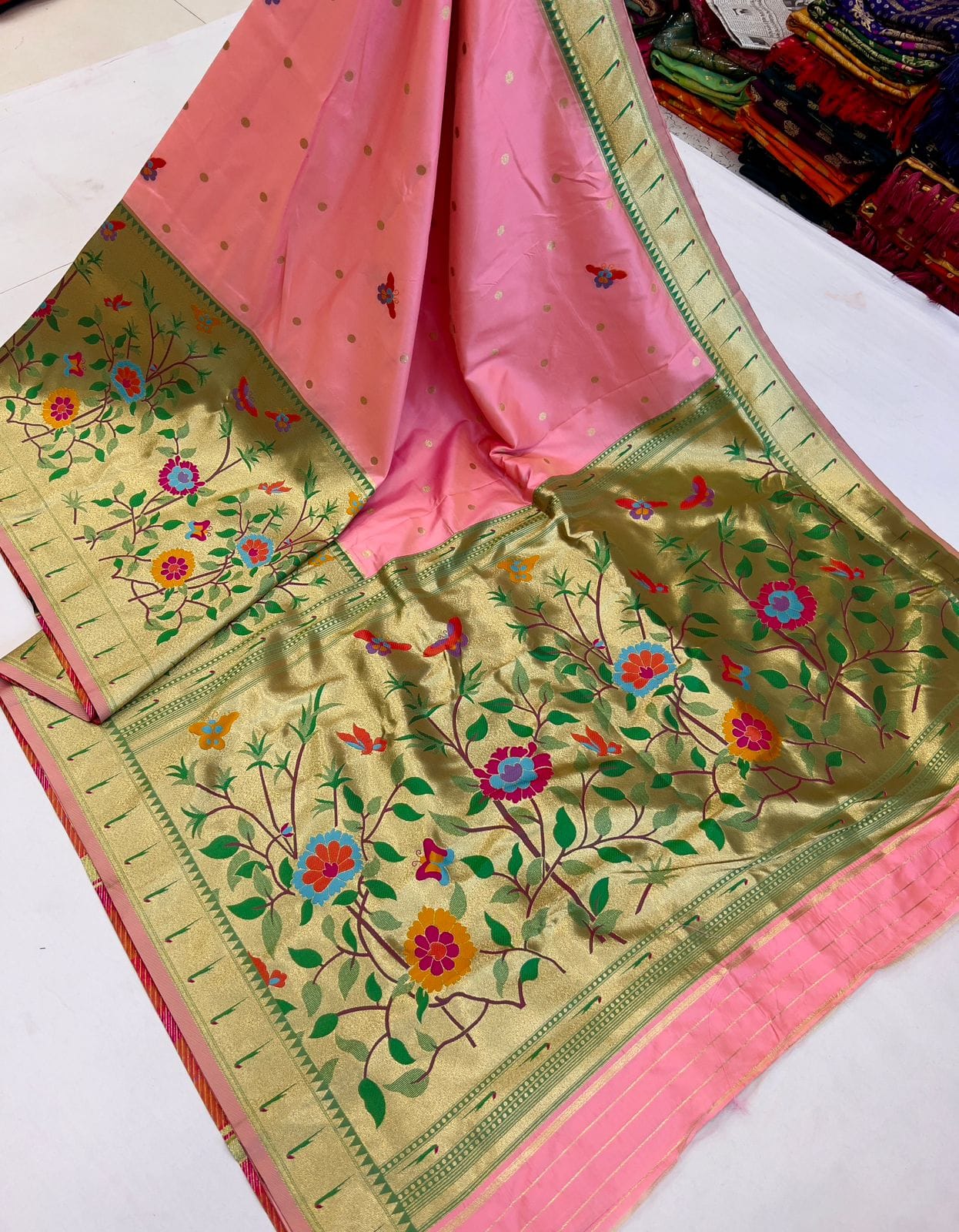 Pink color paithani saree with blouse for wedding