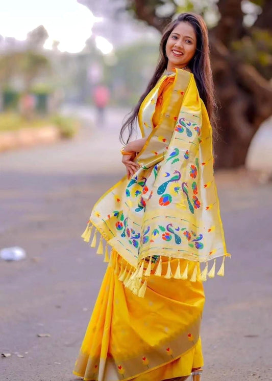 yellow pathani silk sarees for women