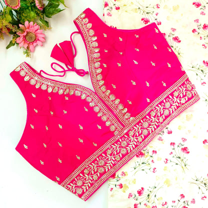 Pink color silk lehenga blouse with price