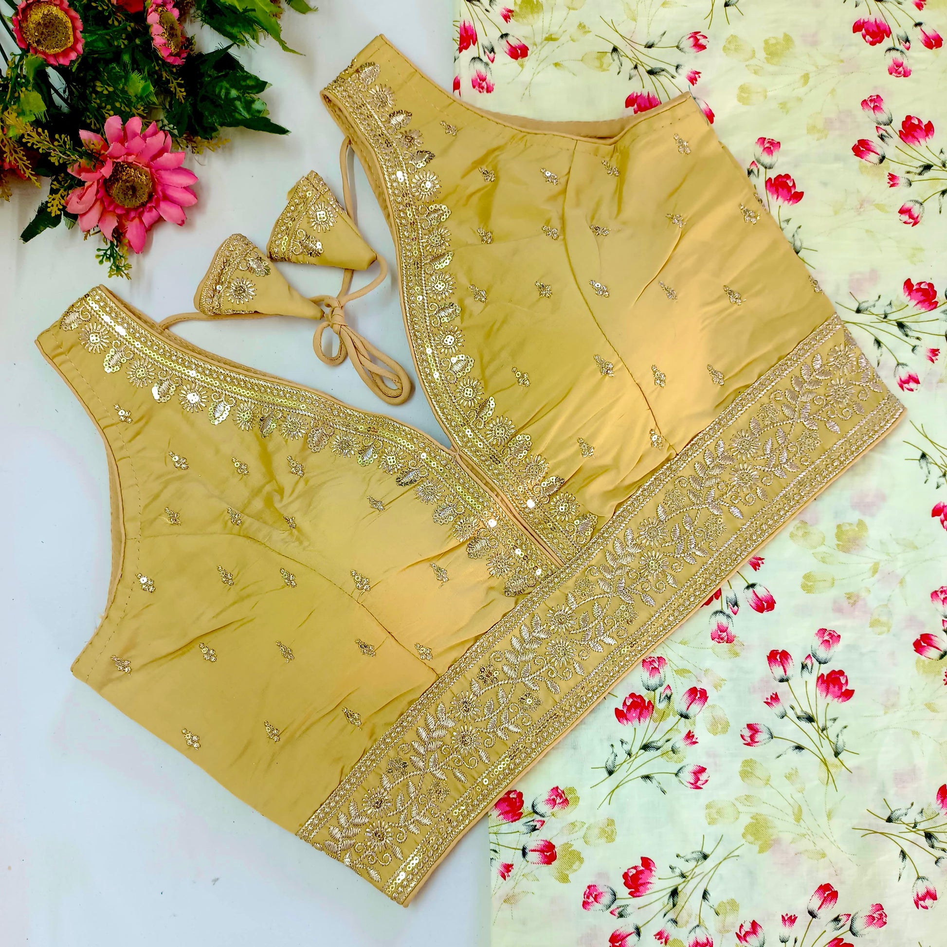 Beige color silk lehenga blouse with online shopping