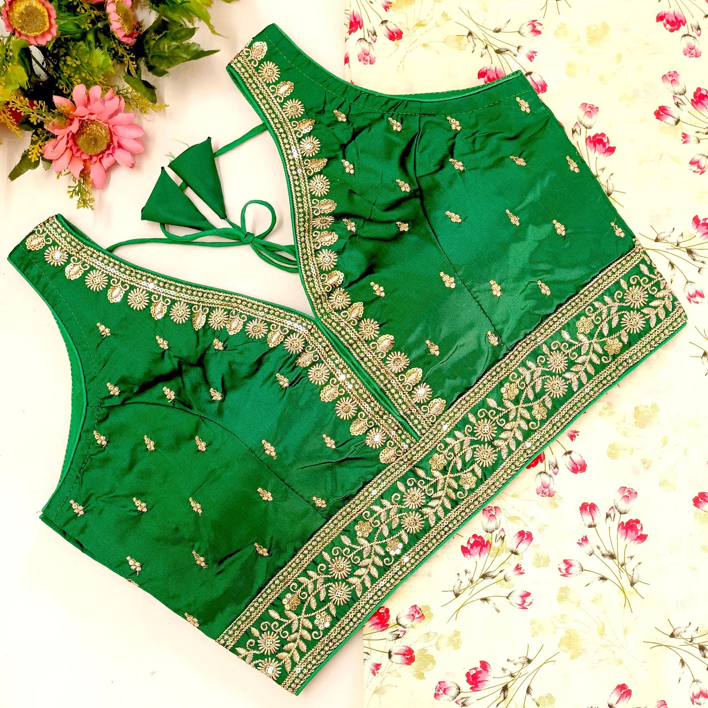 Green color silk readymade blouse with online