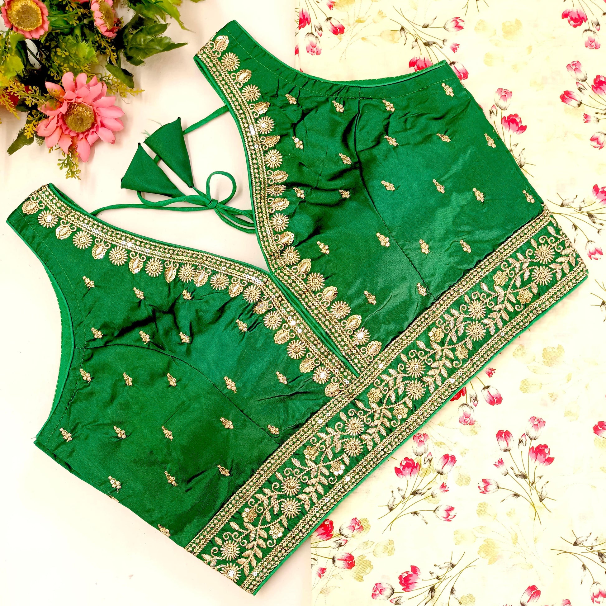Green color silk readymade blouse with online