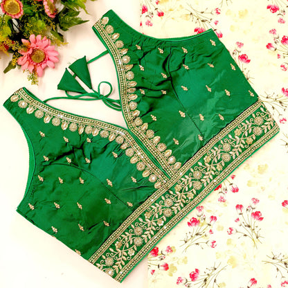 Green color silk readymade blouse with online