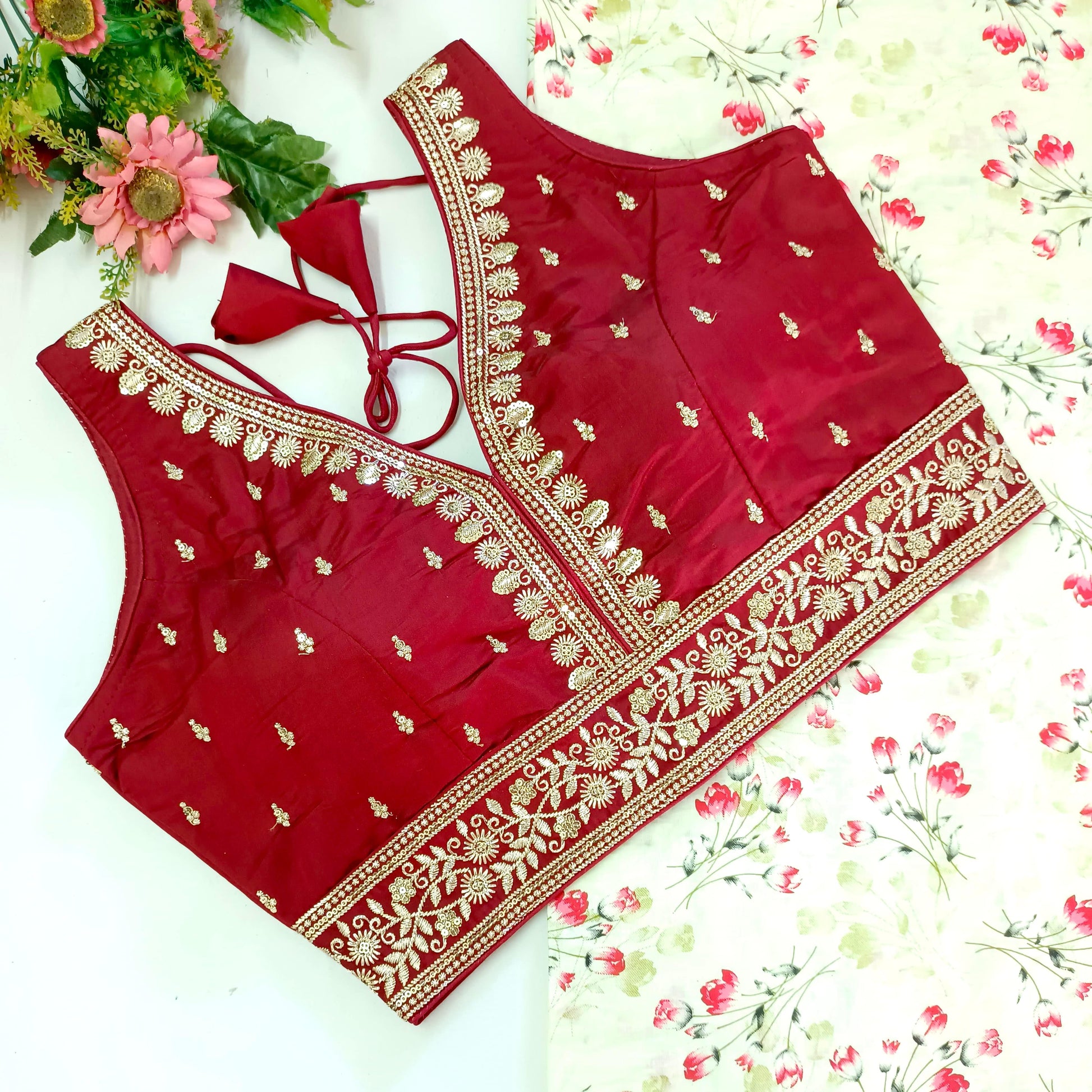 Maroon color silk readymade blouse with images