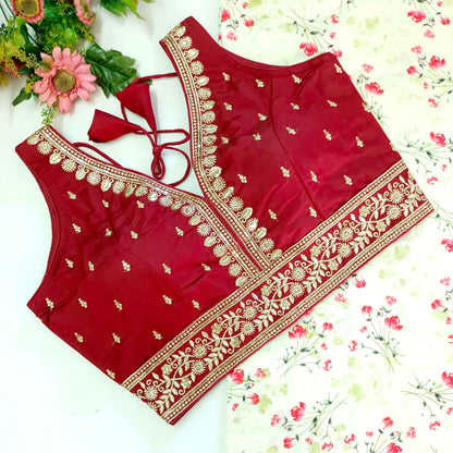 Maroon color silk readymade blouse with images