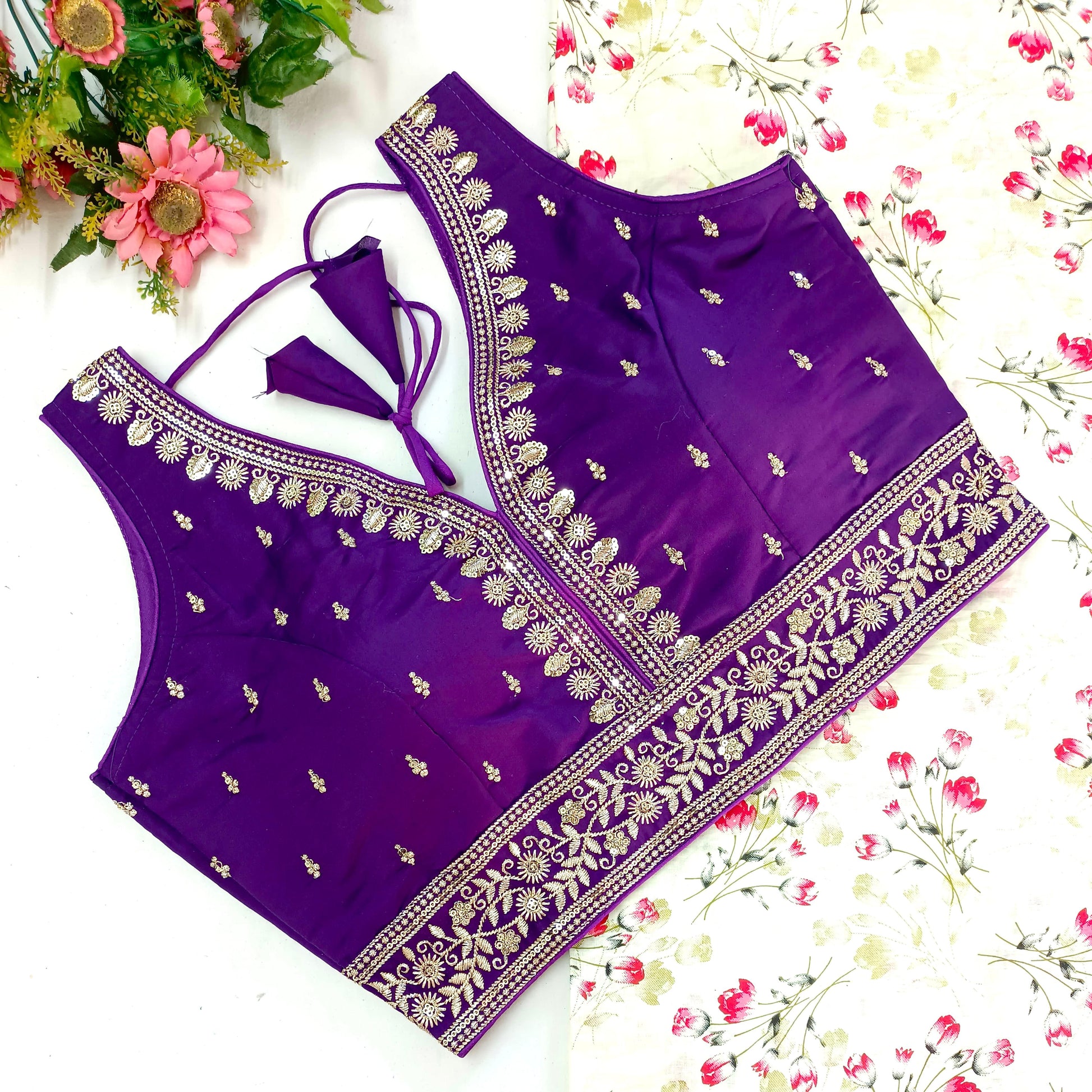 Purple color silk lehenga blouse for women