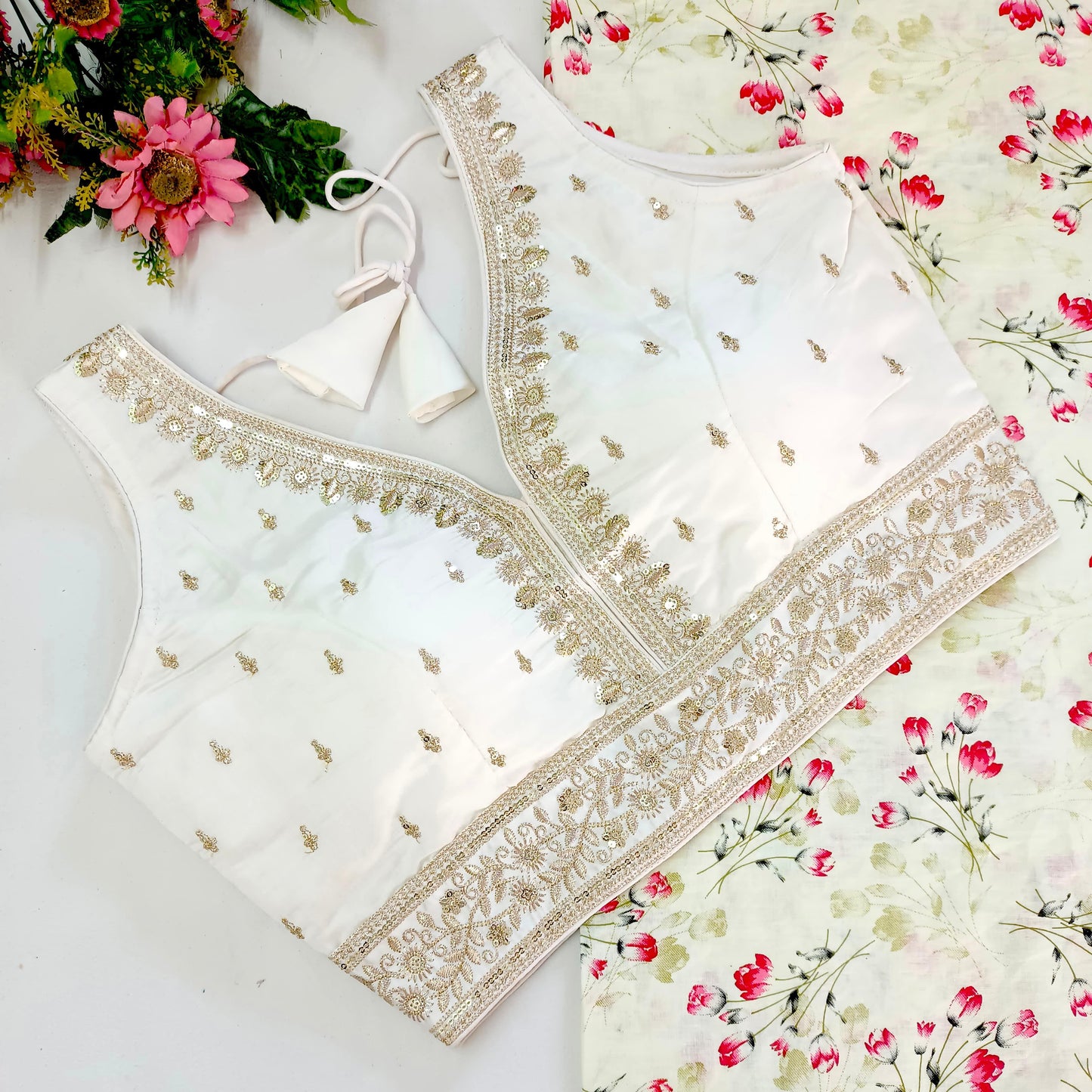 White color silk readymade blouse with online shopping