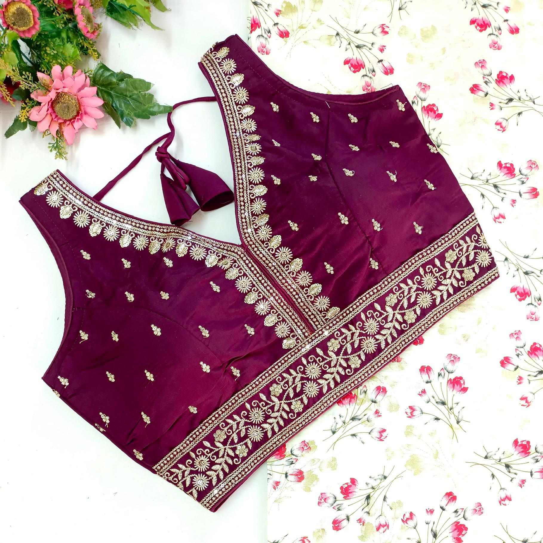 Wine color silk readymade lehenga blouse with online