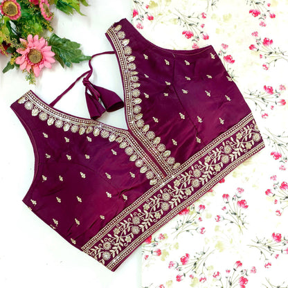 Wine color silk readymade lehenga blouse with online