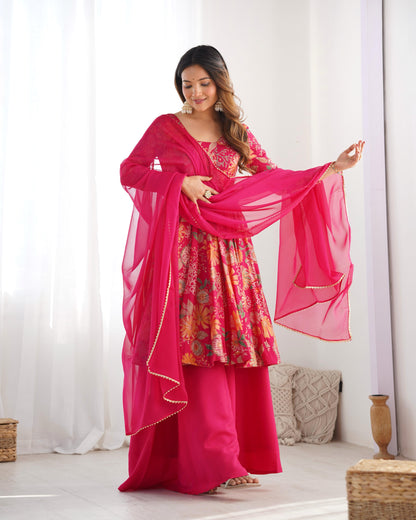 Rani pink color roman silk chanderi sharara suit online shopping