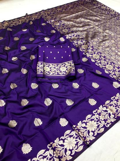 Purple color banarasi silk saree with blouse price