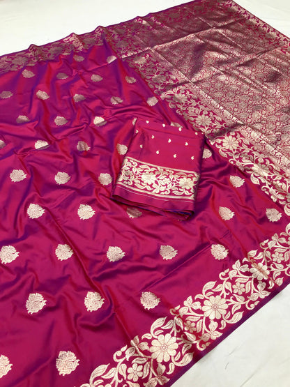 Pink color banarasi silk saree for women
