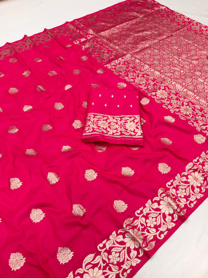 Pink color banarasi silk saree with blouse online shopping