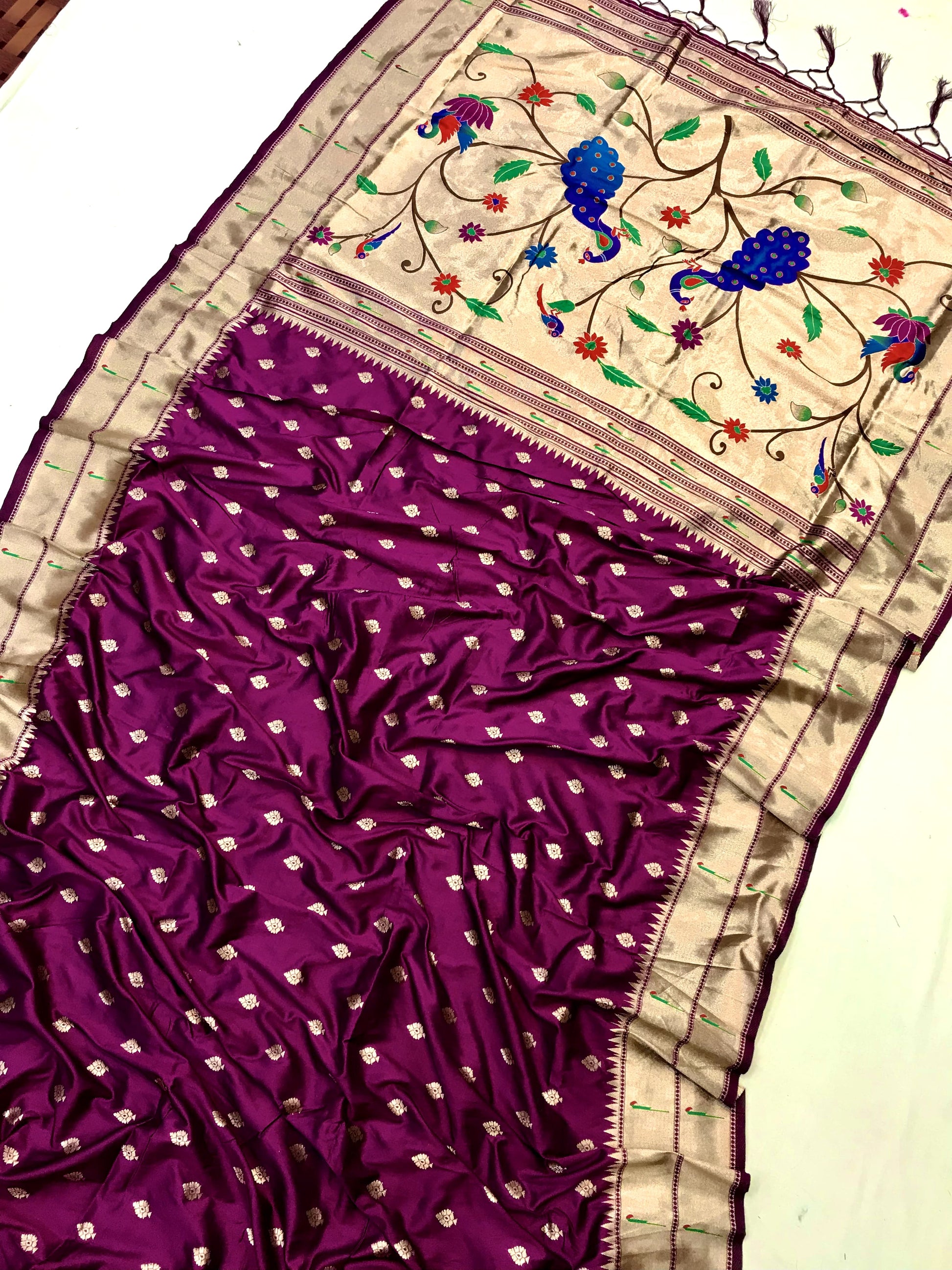Wine color banarasi silk saree for wedding