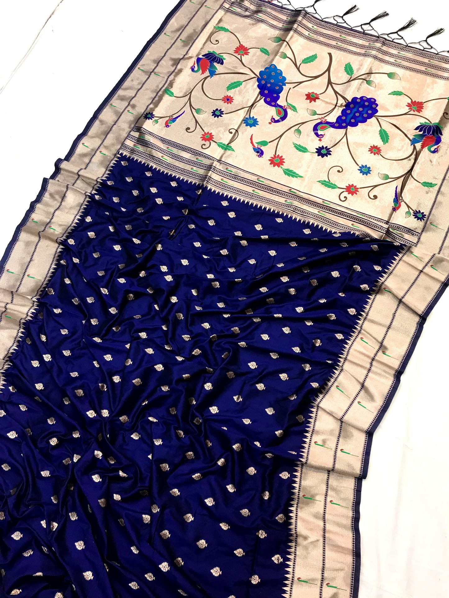 Blue color banarasi silk saree with blouse images