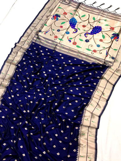 Blue color banarasi silk saree with blouse images