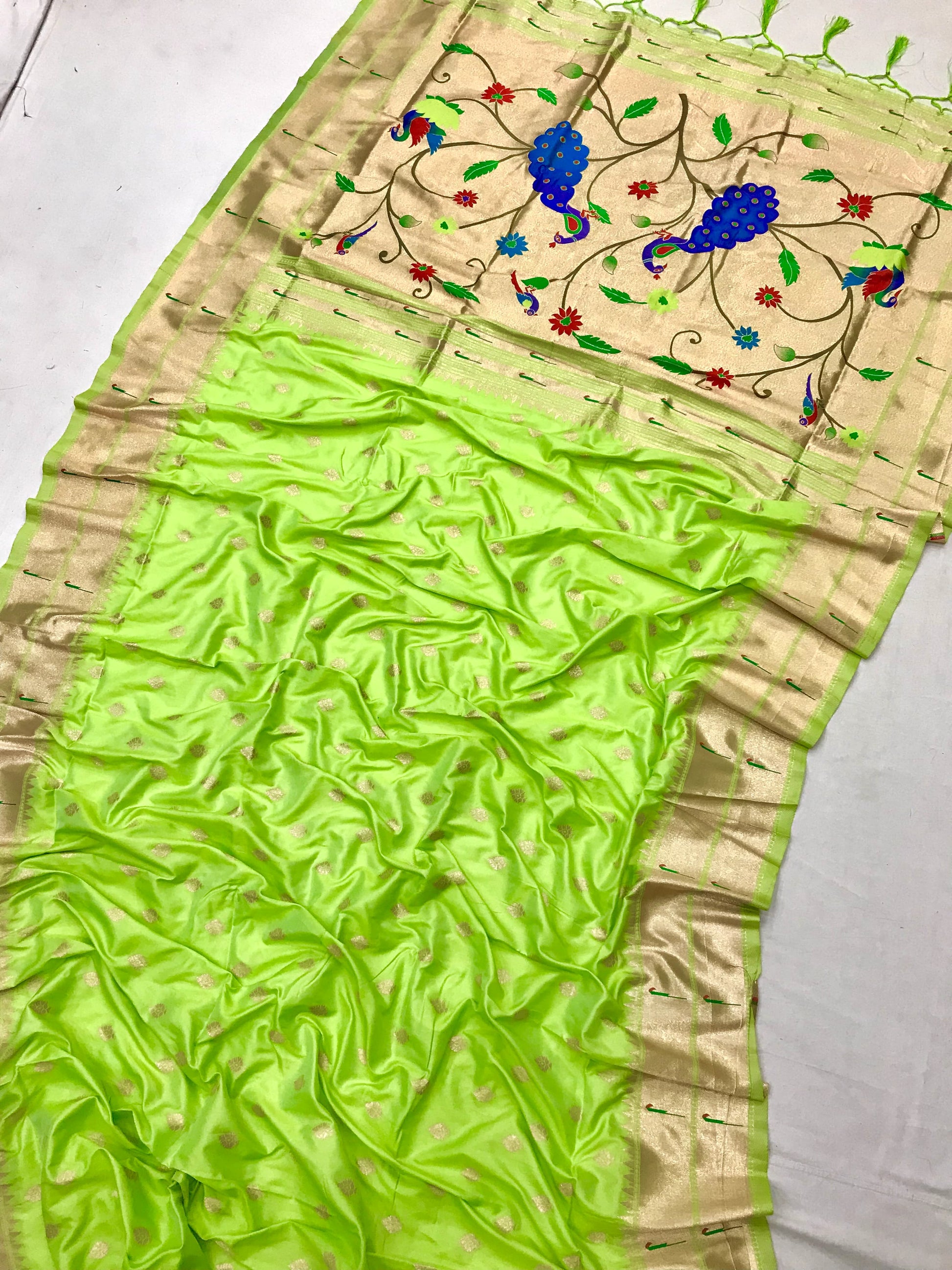 Parrot color banarasi silk saree with blouse design