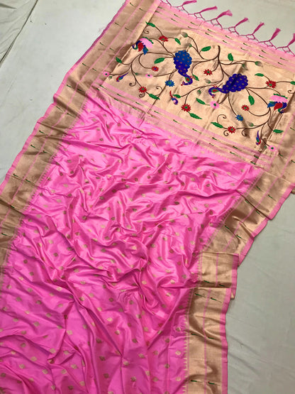 Pink color banarasi silk saree for wedding