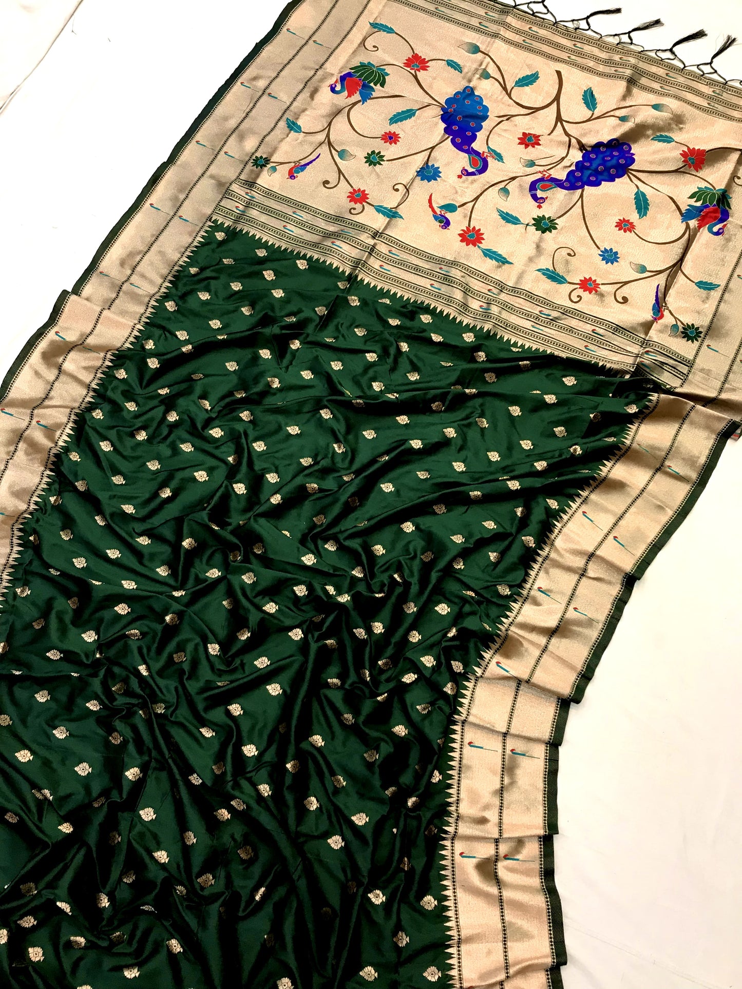 Green color banarasi silk saree with blouse online shopping