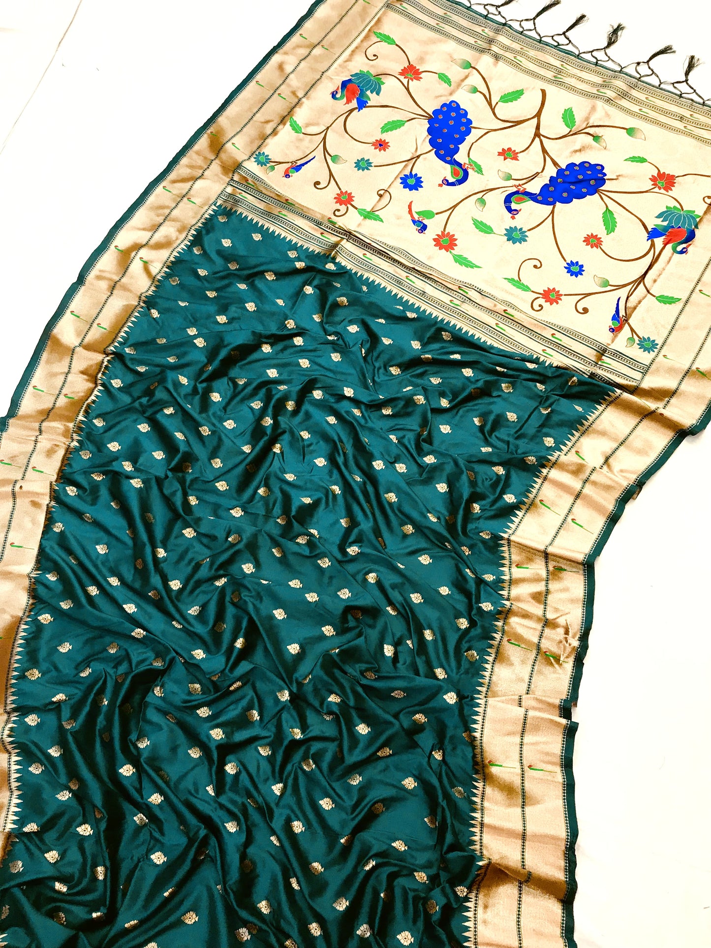 Teal Green color banarasi silk saree with blouse price