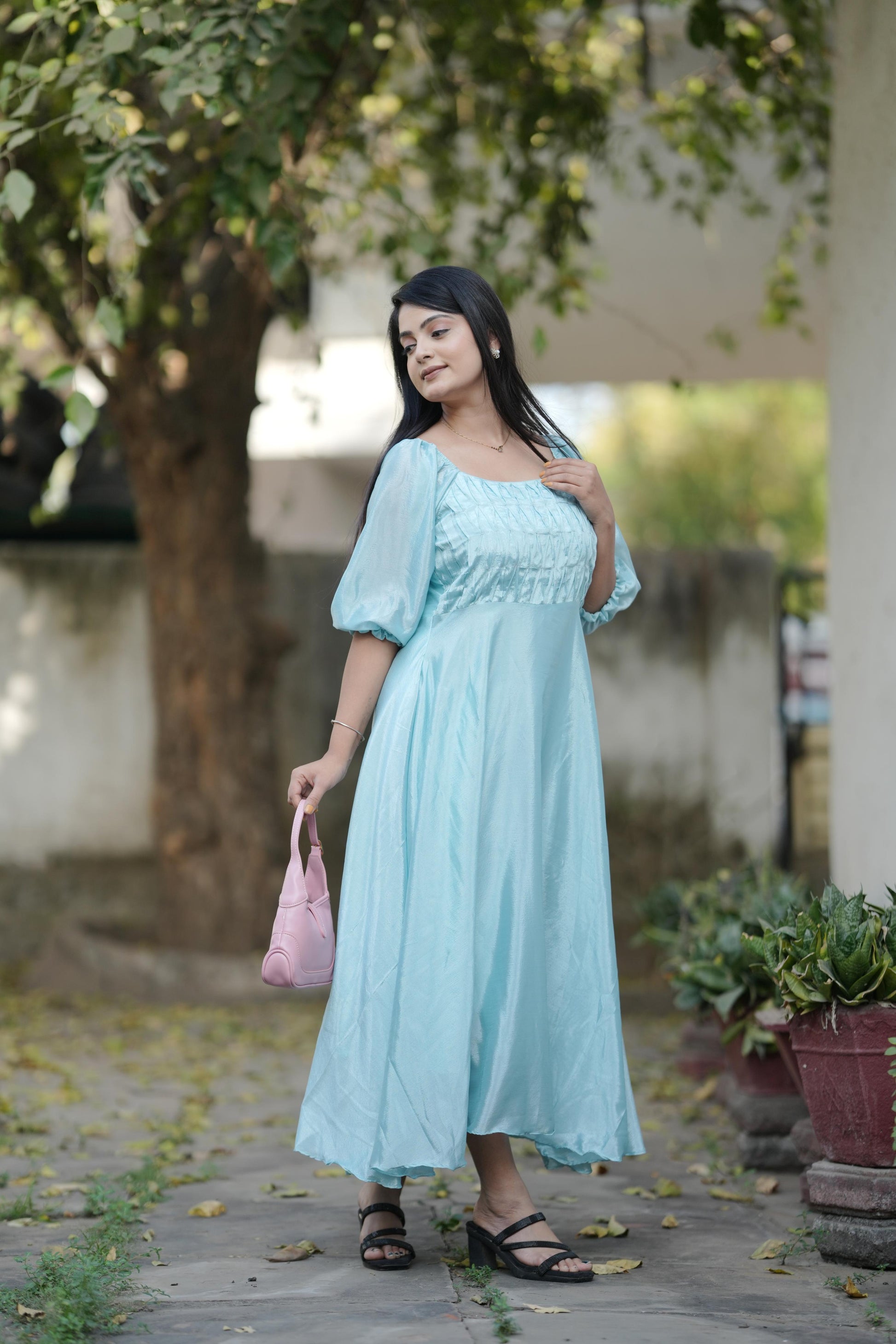 Sky color chinon long kurti for festive