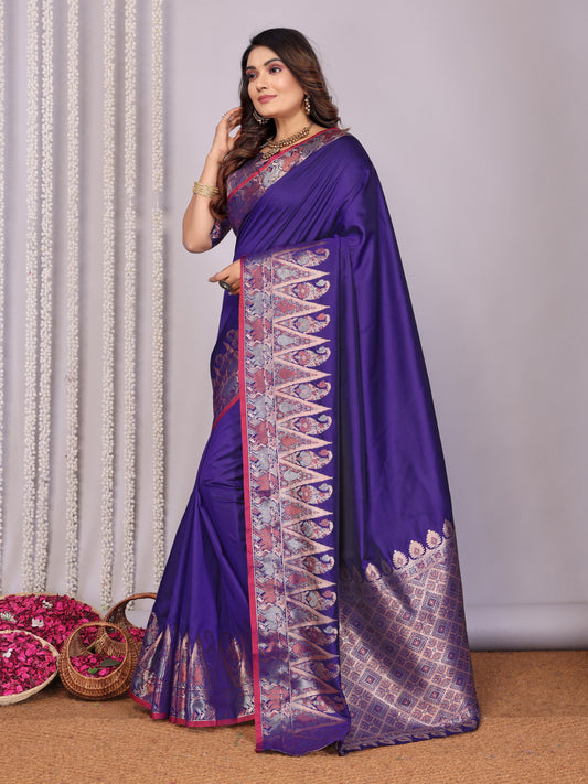 Violet color soft silk saree with blouse price