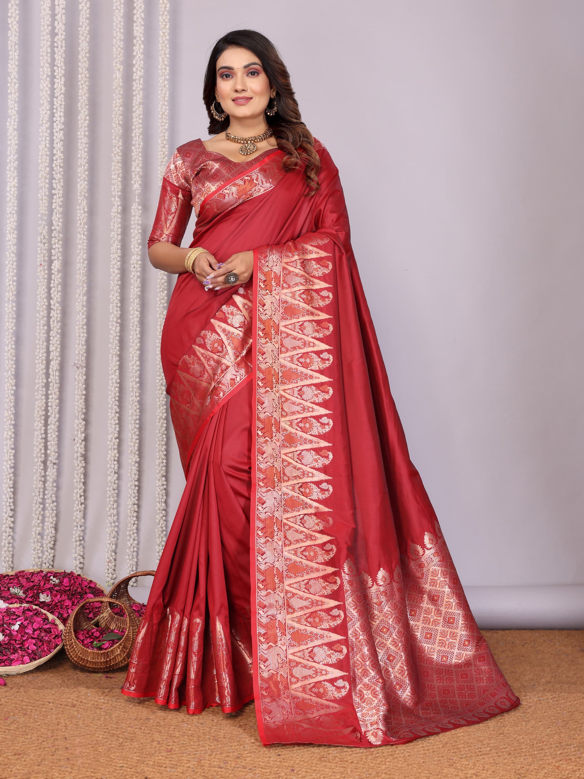 Red color soft silk saree for women