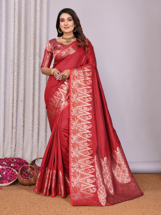 Red color soft silk saree for women