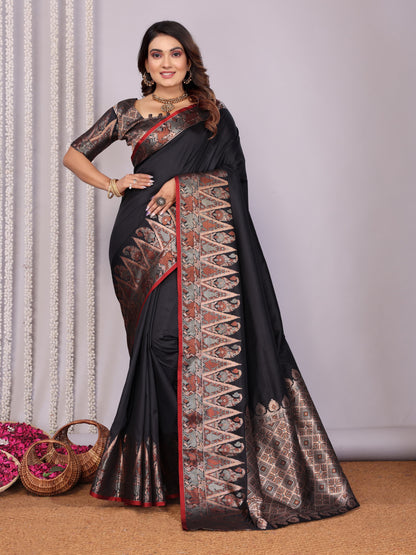 Pure black color soft silk saree for women
