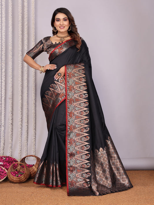 Pure black color soft silk saree for women
