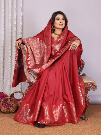Red color soft silk saree with blouse price