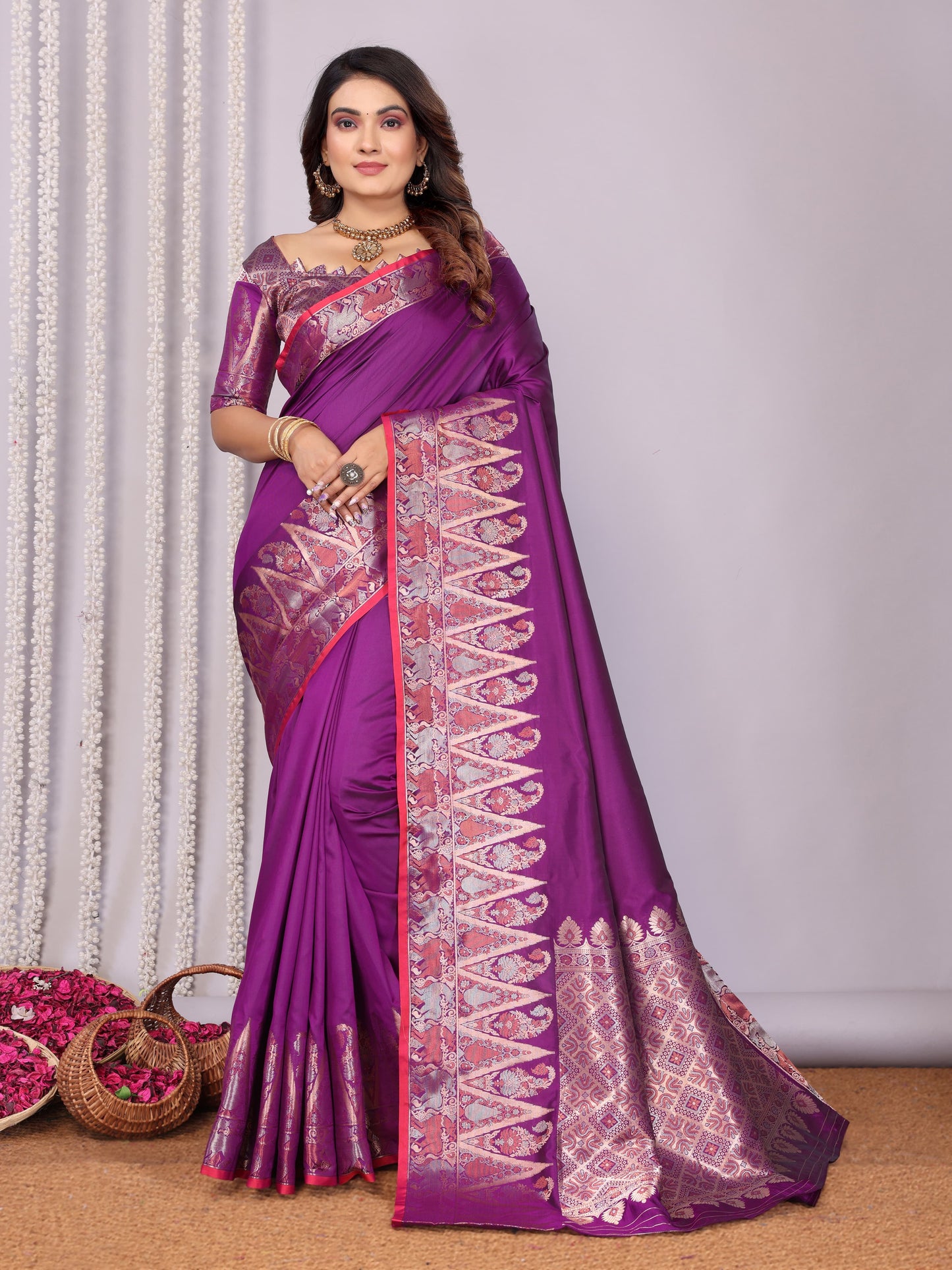 Purple color soft silk saree for women