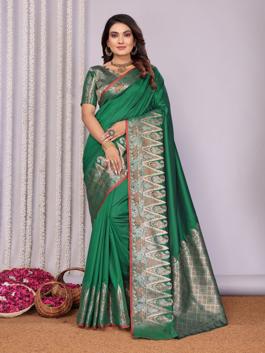 Green color silk weaving saree for women
