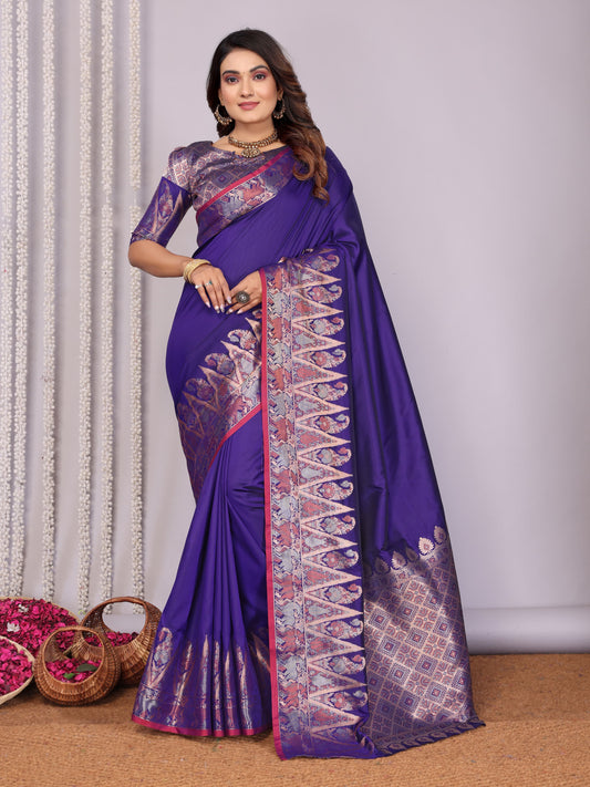 Violet color soft silk saree with blouse online shopping