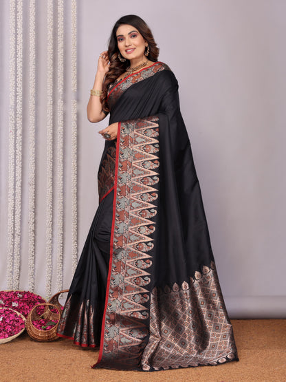 Black color soft silk saree for women with price
