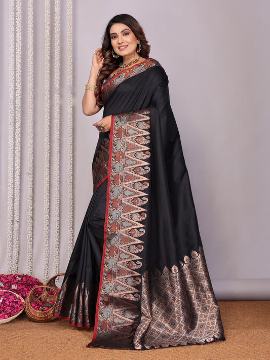 Black color soft silk saree for women with price
