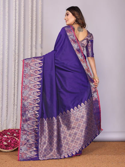 Violet color soft silk saree with blouse design