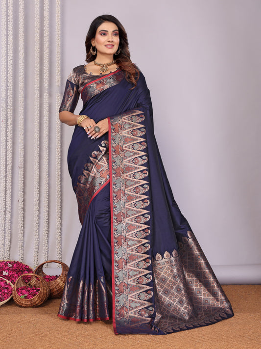 Navy blue color soft silk saree for women