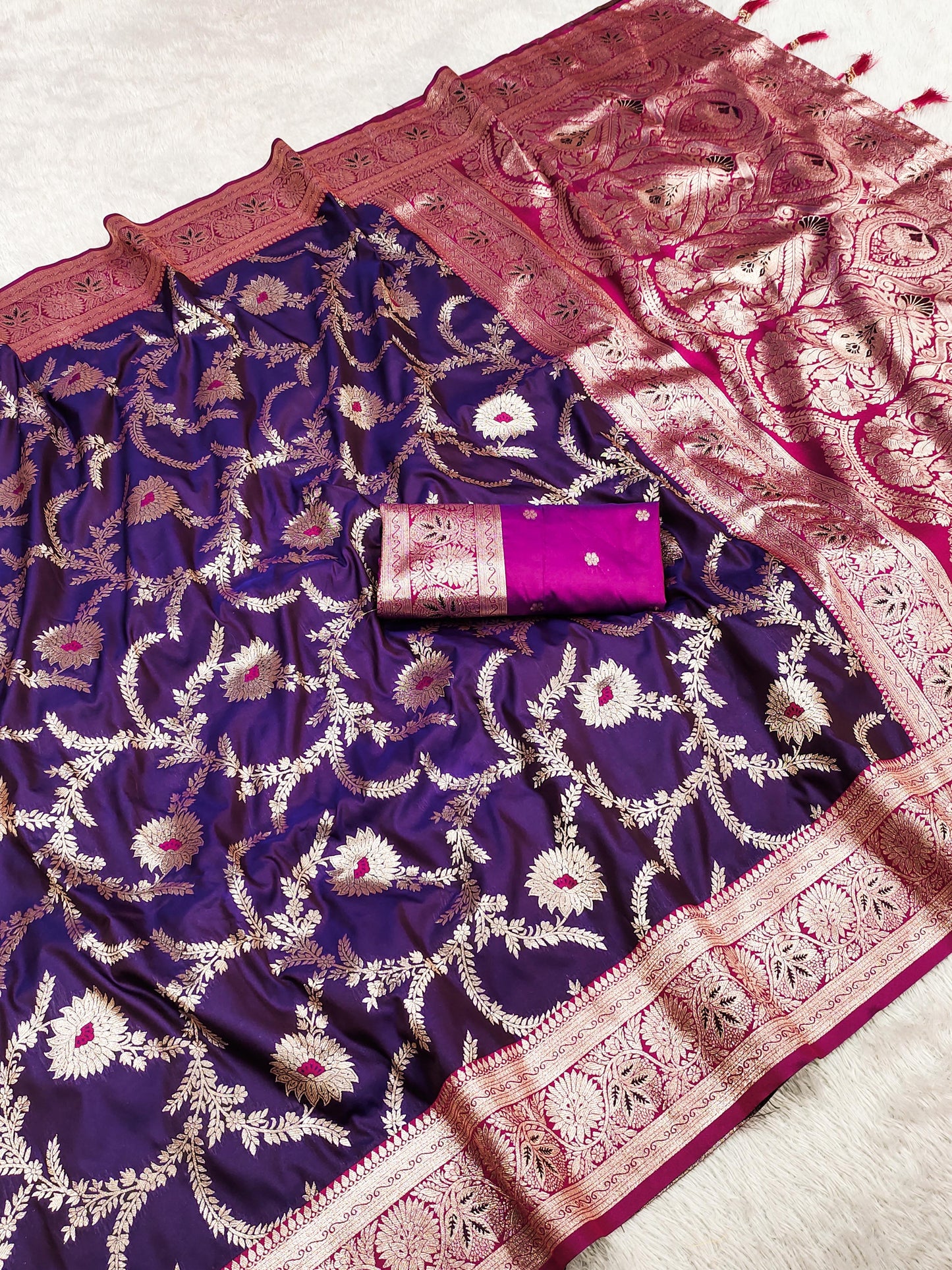 Purple color banarasi silk saree for women